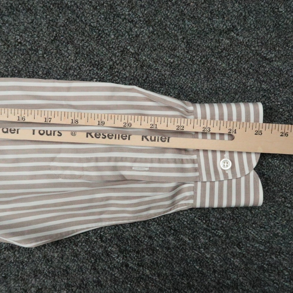 Brioni Shirt Men XL 17.5 Brown White Striped Long Sleeve Button Up - Picture 10 of 11